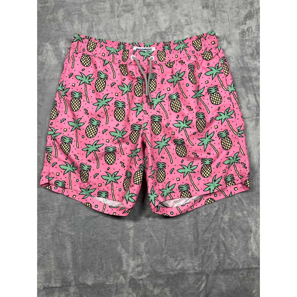 Maamgic Swim Trunks Mens Large Pink Pineapple Palm Tree Tropical Board Shorts L